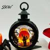Retro Pocket Watch Lantern Halloween Pumpkin Lantern, LED Electronic Candle Light, Vintage Spooky Silhouette Decor Handheld Decorative Lamp