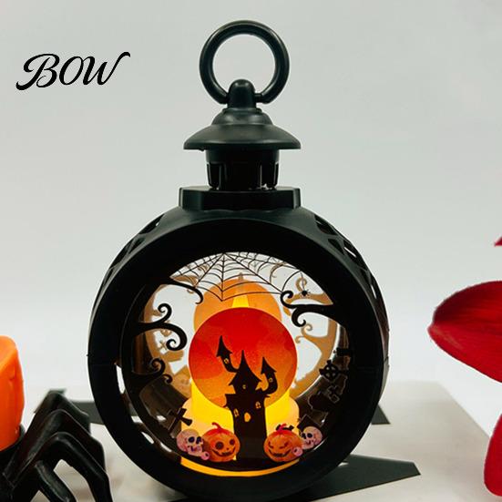 Retro Pocket Watch Lantern Halloween Pumpkin Lantern, LED Electronic Candle Light, Vintage Spooky Silhouette Decor Handheld Decorative Lamp