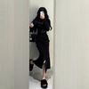 Elegant Sheer Mesh Bodycon Dress Women 2025 Long Sleeve Round Neck Short Skirt Sexy Chic Office To Night Out