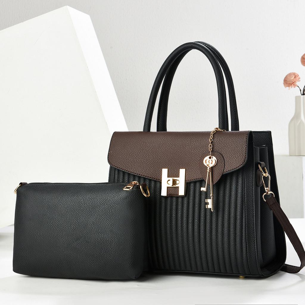 Splicing Pu Color Handbag Large Capacity Inner Zipper Pockets For Gift Women