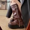 Winter Punk Style Women Knee High Boots Fashion Belt Buckle Long Boots Female Elegant Platform Heel Women'S Knight Botties