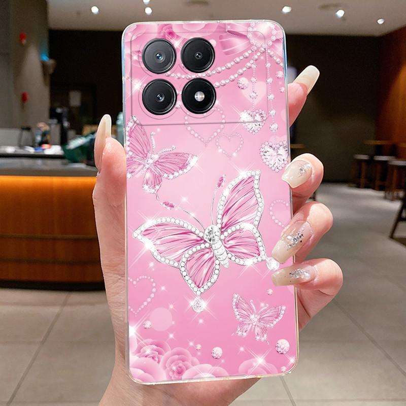 Phone Case For Xiaomi POCO X6 PRO 5G/Redmi K70E Fundas Capa Butterfly Bow Protective Casing Transparent Soft Silicone TPU Cover