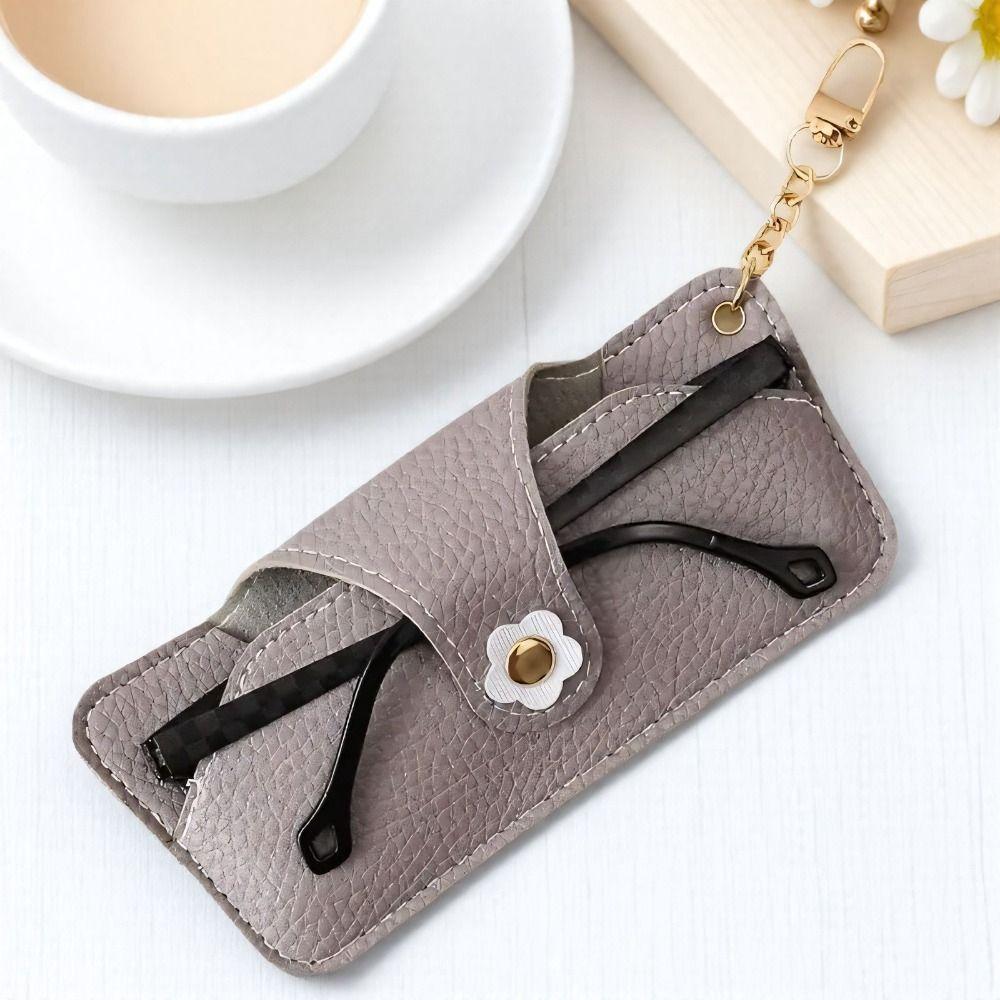 Korean Flower Glasses Case With Keychain Eyewear Holder Soft PU Leather Sunglasses Bag Men