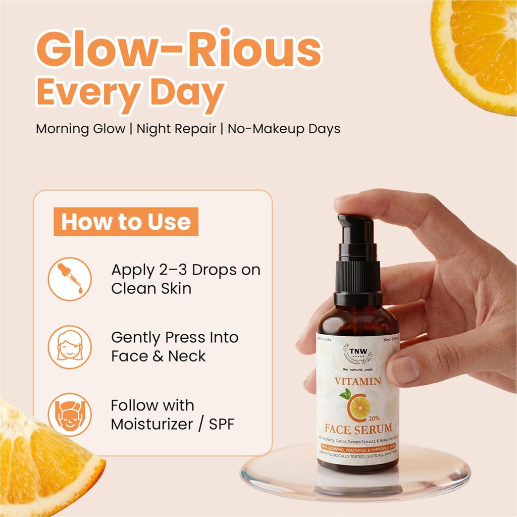 TNW Vitamin C Face Serum 30ml | Enriched With 20% Vitamin C Face Serum for Glowing Skin, Youthful & Improved Skin | Suitable for All Skin Types