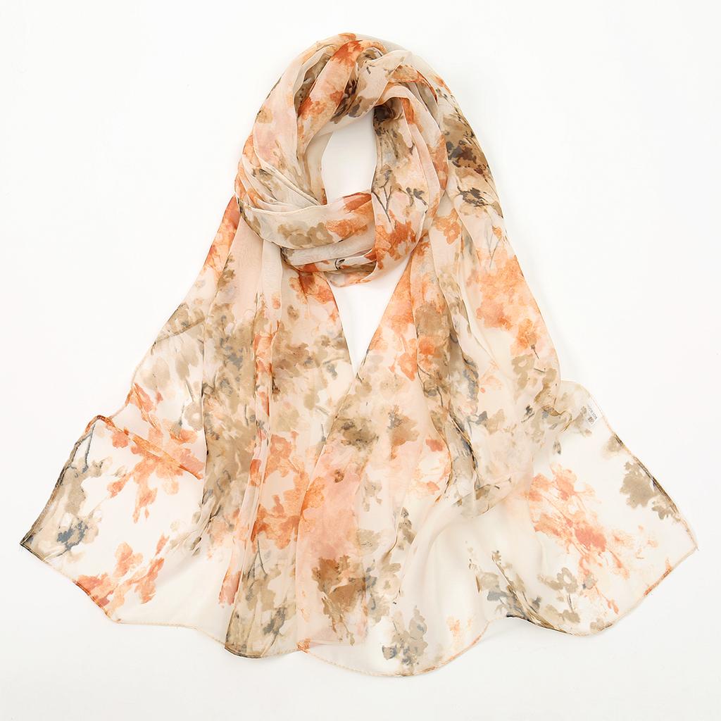 Georgette Floral Printed Shawl Chiffon Silk Scarf Lightweight Neck Scarf Summer Neck Sun Protection Silk Scarf Shawl 160*50cm