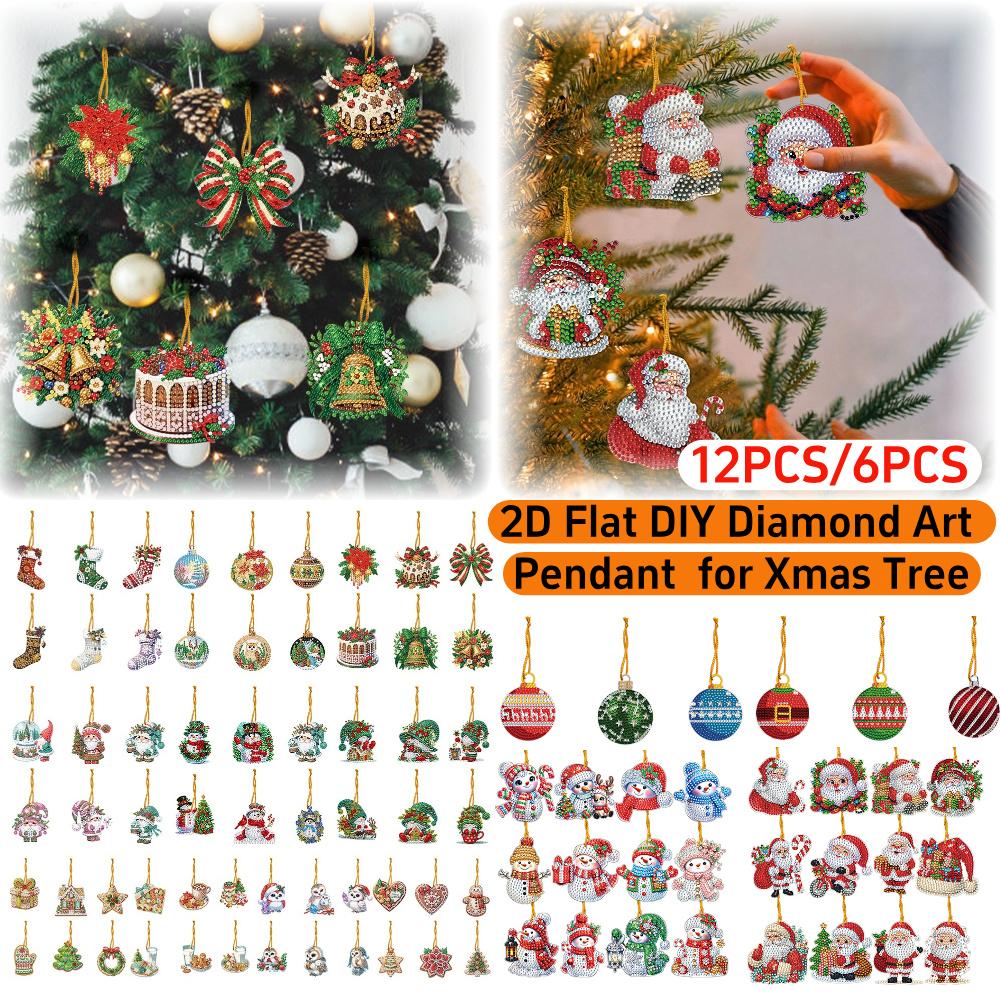 Xmas Theme 2D Flat DIY Hanging Diamond Art Kits Special Shape Diamond Art Pendant Single Side Drill DIY Home Decor Hanging Charm