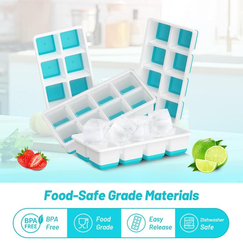 Large Reusable Ice Cube Trays Easy-Release Flexible Ice Cube Molds With Lids Big Square Cubed Ice Trays For Cocktail Coffee