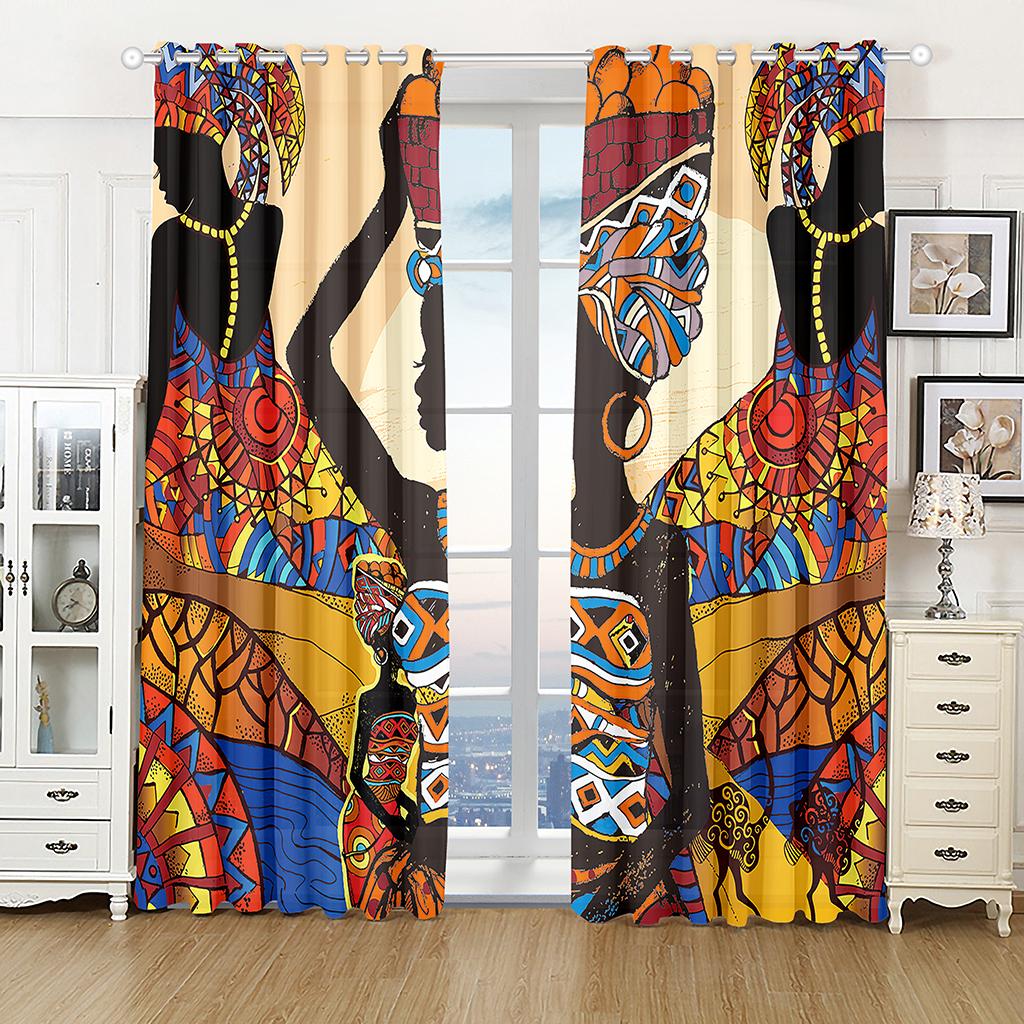 Luxusní Africká Tančící Žena Muž Doprava Zdarma Okenní Závěs Do Obývacího Pokoje Dětské Ložnice Koupelny Kuchyně Dveře Domácí Dekorace 2ks