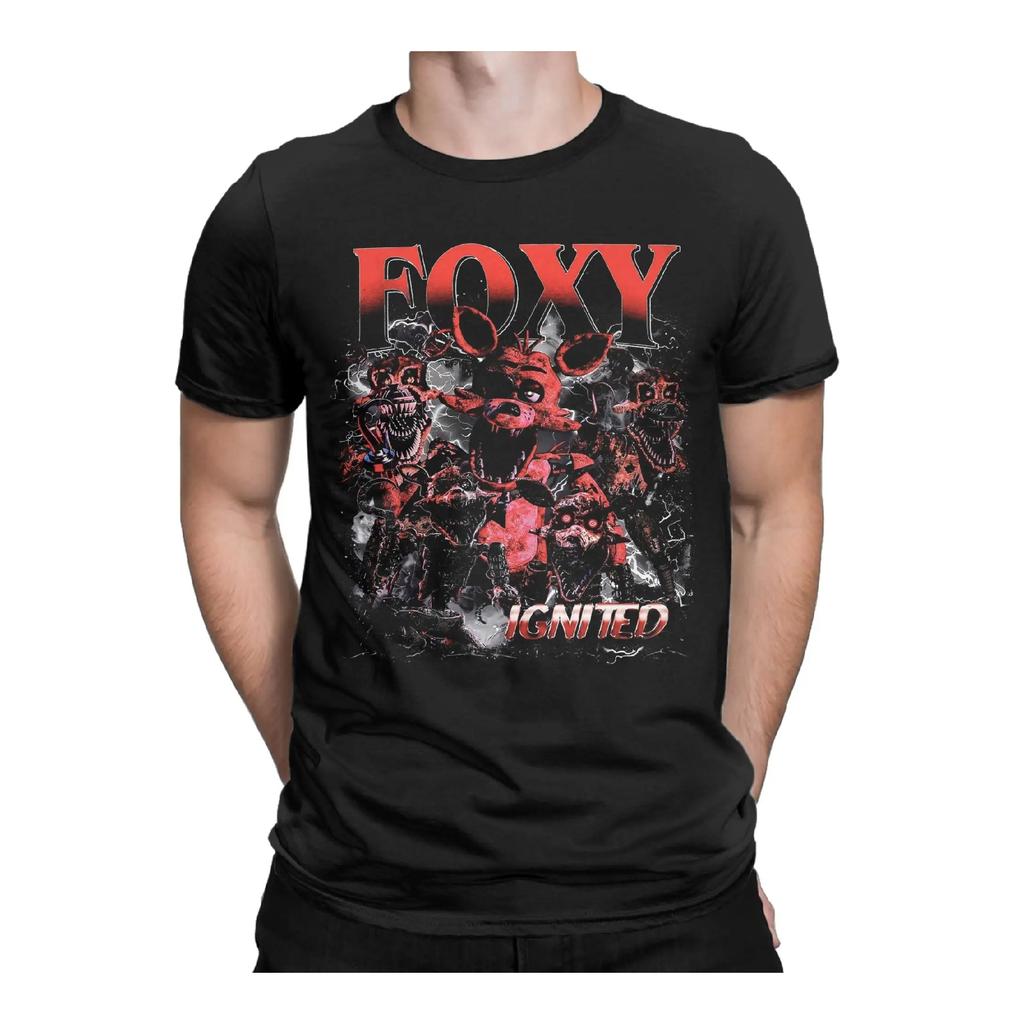 Męska Koszulka Vintage Five nights FNAF Foxy Nowość Bawełniana Koszulka z Krótkim Rękawem Koszulki Okrągły Dekolt Topy Pomysł na Prezent