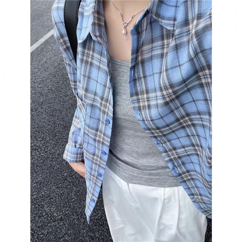 

Manjiangyue Women s Korean Style Lapel Shirt Cardigan – Versatile, Trendy Long Sleeve Jacket M (80-110 cm) синий