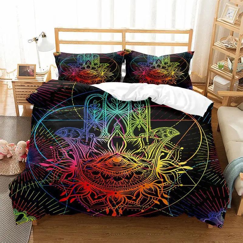 Hamsa Hand Bedding Sets Boho Hamsa Eyes Comforter Cover Exotic Bohemian Duvet Cover Set for Kids Boys Girls Trippy Art Bedspread