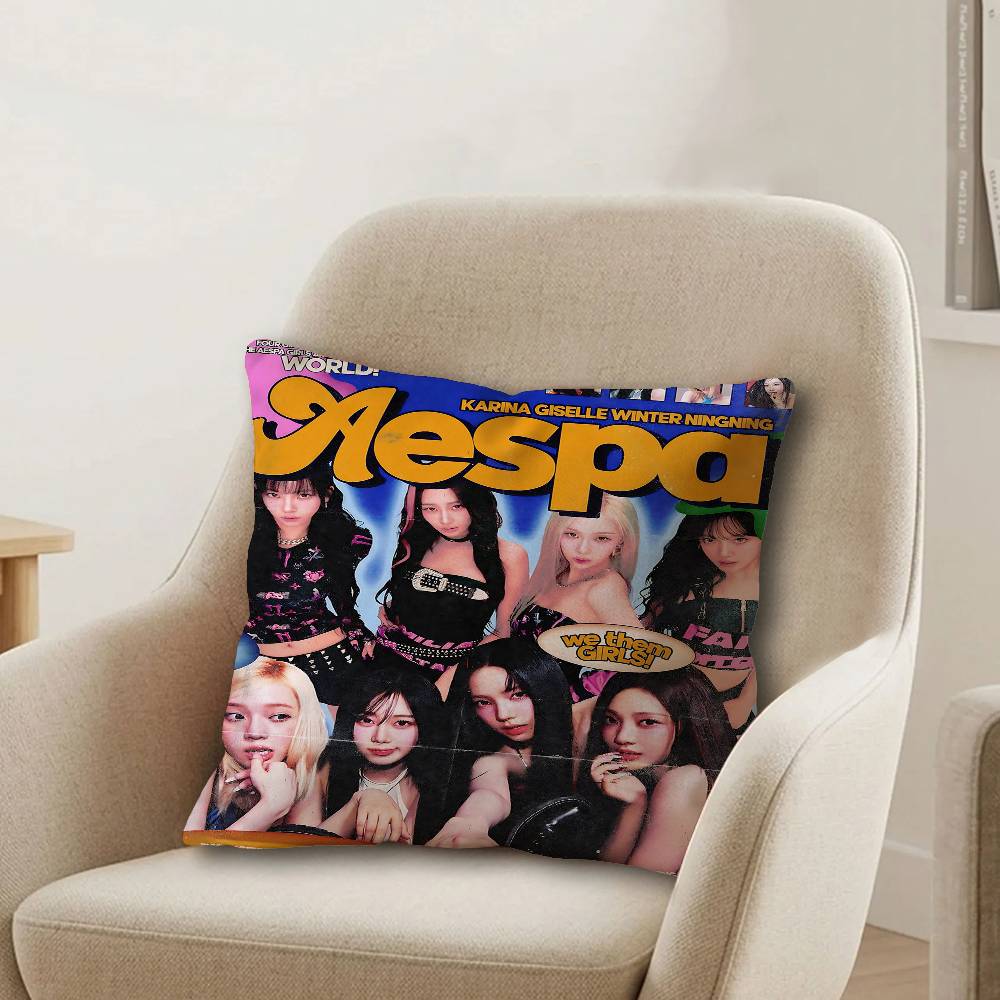 Kpop AAespa Office Cushion Pillowcase Car Cushion CoverXCM Lumbar Pillowcase Sofa Pillowcover