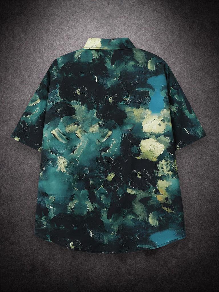 Oversized Loose Retro Oil Painting Print Short Sleeve Hawaii Beach Summer Men Shirt Student Fashion Casual Mens Clothing