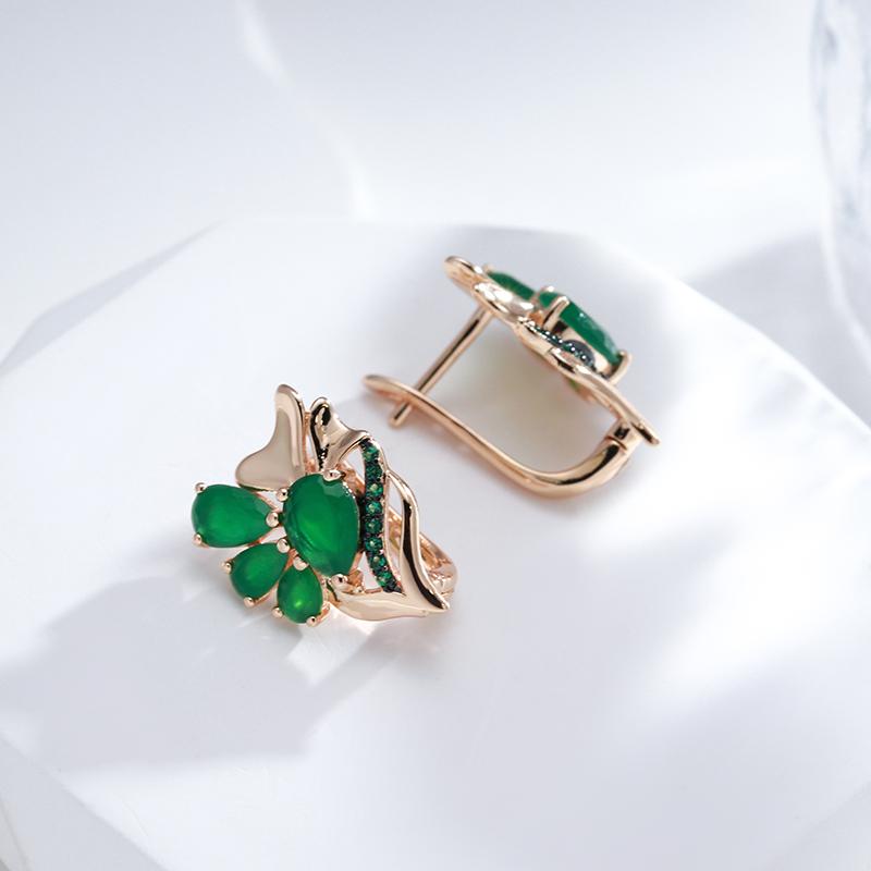 Dark Green Natural Zircon English Earrings For Women  Rose Gold Black Plating Vintage High Quality Daily Jewelry