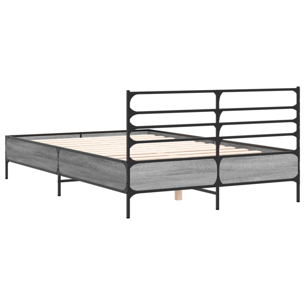 Bed Frame Gray Sonoma 120 x 190 cm Particleboard and Metal