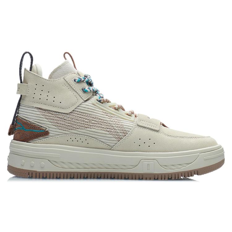 Li Ning Slip Resistant, Abrasion Resistant, Breathable, Height Increasing High top Skateboard Shoes Men's Oat Gray AGCR467-3
