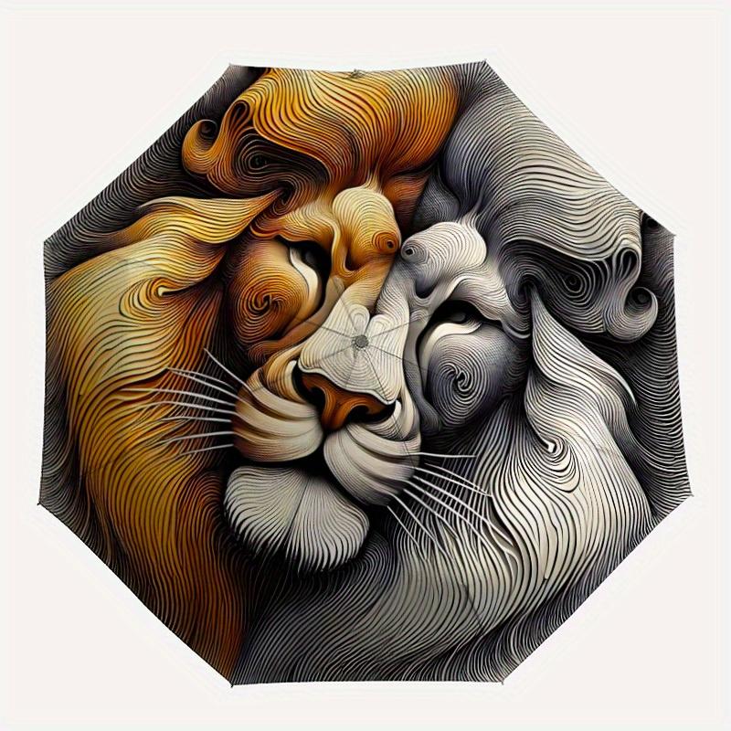 

1pc Lion Face Artwork Umbrella - 8-Rib Automatic Open/Close, Fashionable Compact Umbrella for Outdoor Adventures yy250813189