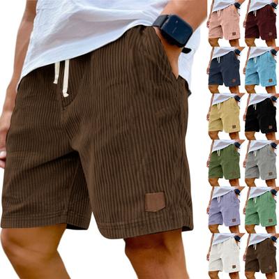 Men's Casual Shorts - Elastic Waist Drawstring Vintage Embroidered Corduroy Stylish Casual Shorts