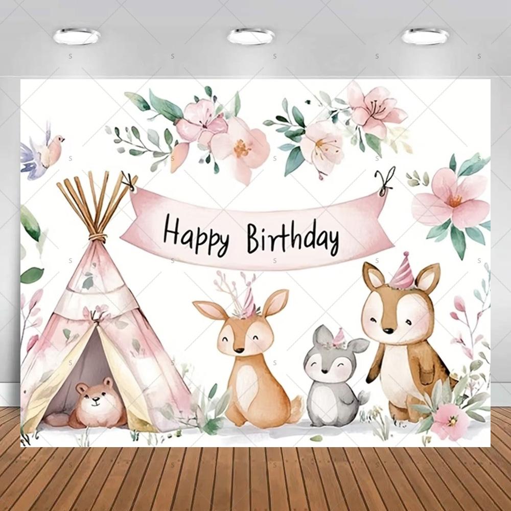 Tropical jungle and safari themed photography backdrop banner, cute cartoon pattern, for baby shower, birthday3718