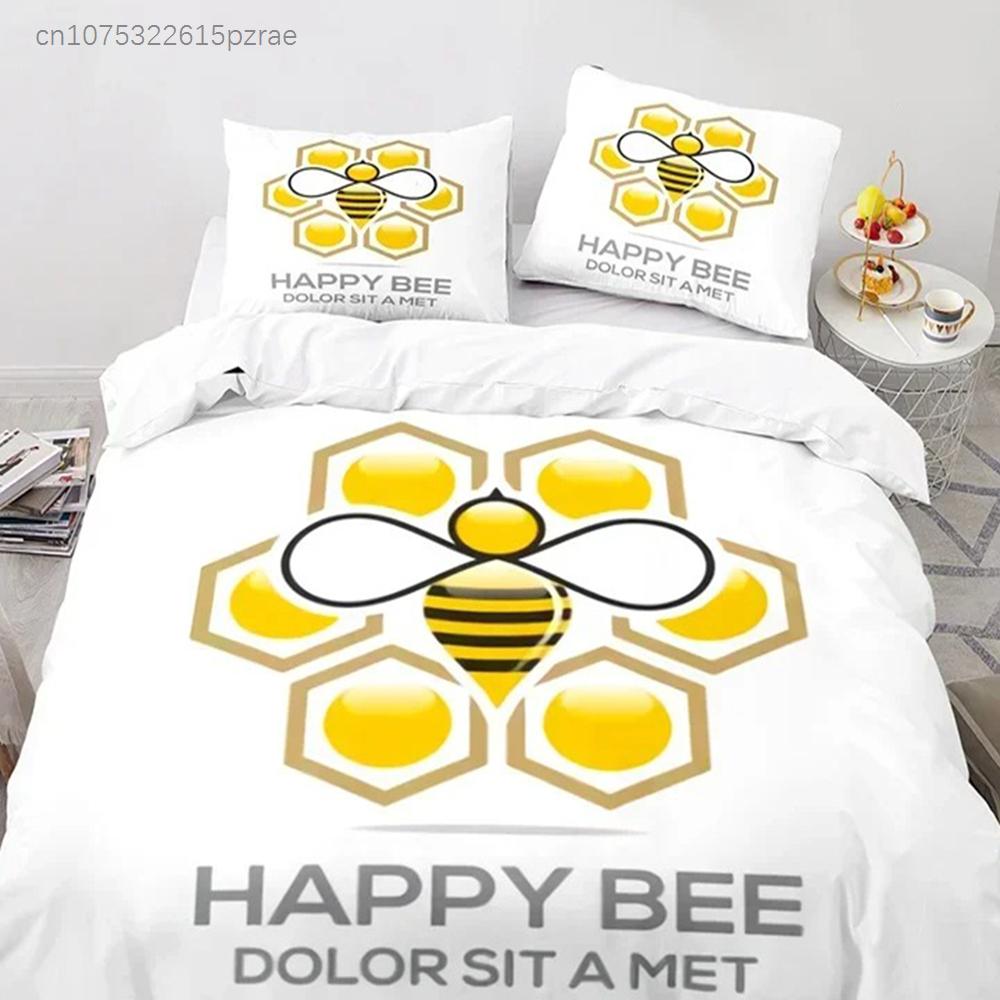 Capa de Edredom Abelha de Desenho Animado Conjunto de Roupa de Cama Inseto Abelha Microfibra Capa de Edredom Animal Selvagem King Para Adolescentes Meninos Decoração de Casa Kawaii
