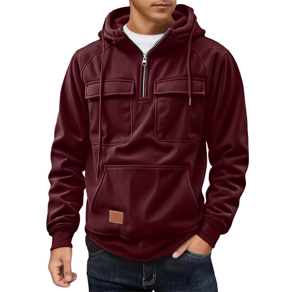Men's Casual Multi-Pocket Zipper Hoodie - European Style for Autumn/Winter 2025