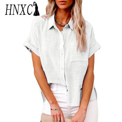Damenmode, lässig, Sommer, einfarbig, kurzärmelig, Polo-Ausschnitt, Blusen und Hemden