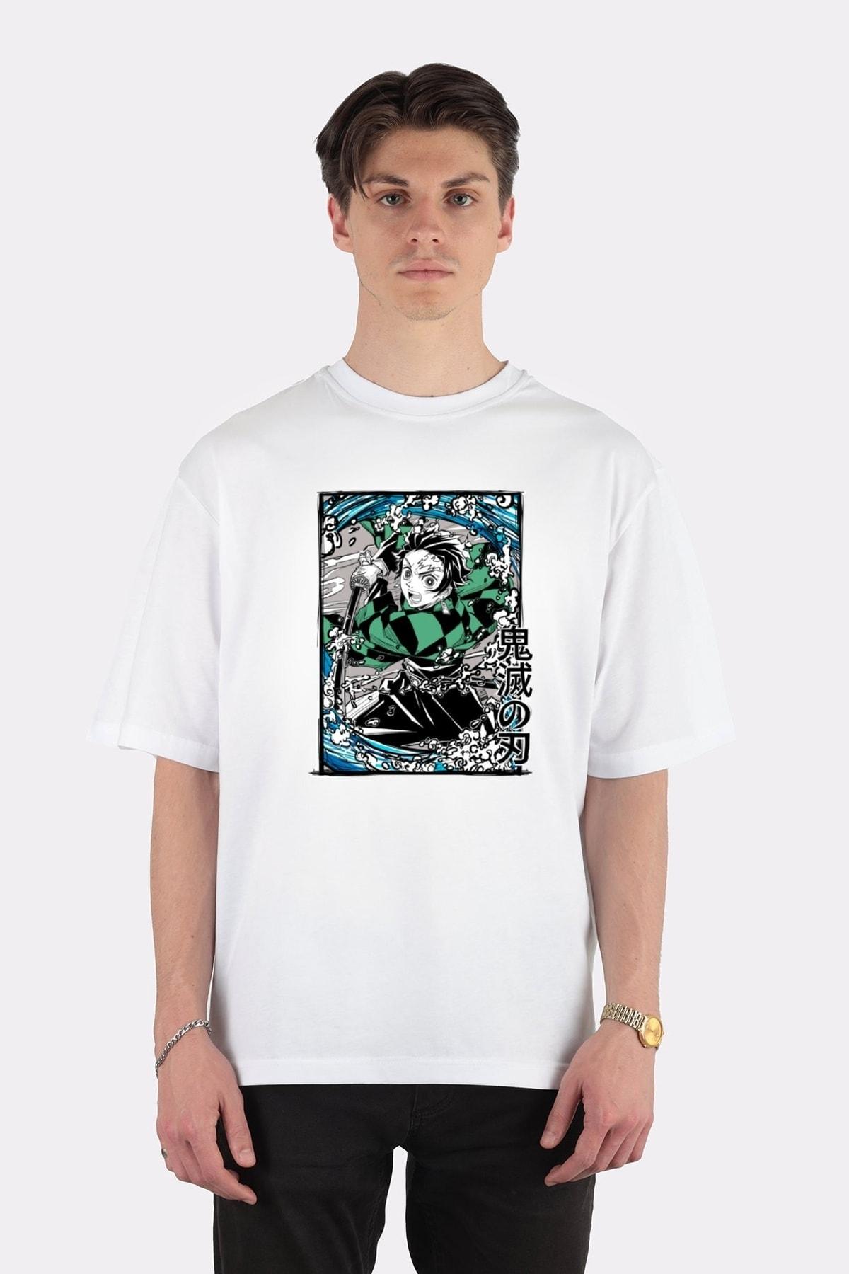 

Белая футболка унисекс оверсайз Kimetsu No Yaiba Tanjiro