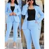 Conjunto de Terno Casual Fashionizado de Cor Sólida para Primavera/Outono com Controle de Cintura e Bolsos Duplos - Conjunto Feminino de Duas Peças