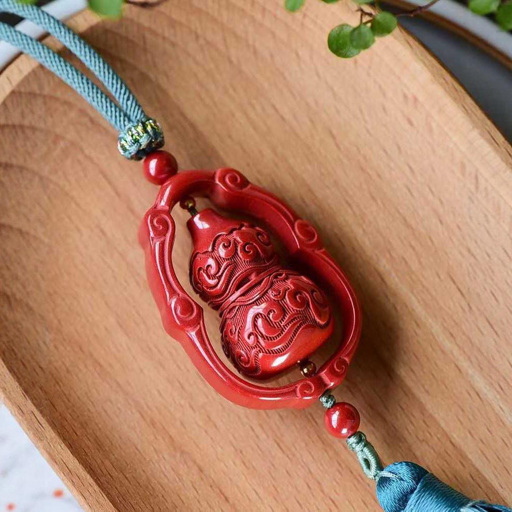 Cinnabar Sand Gourd Rearview Mirror Pendant for Cars