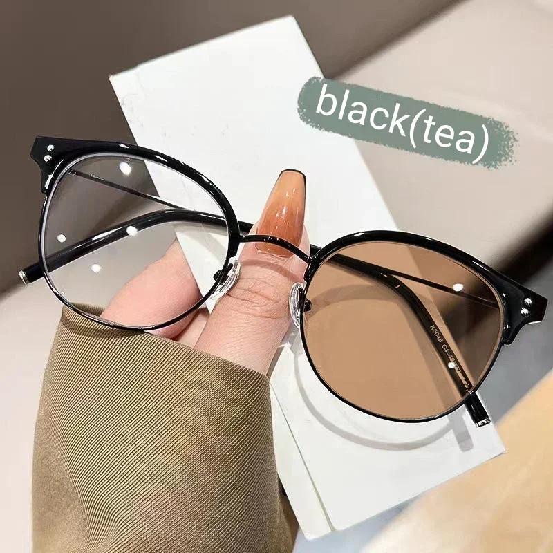 Luxury Round Myopia Glasses Men Women Clear Lens Prescription Color Changing Minus Eyeglasses Anti-blue Ray Eyewear Diopter