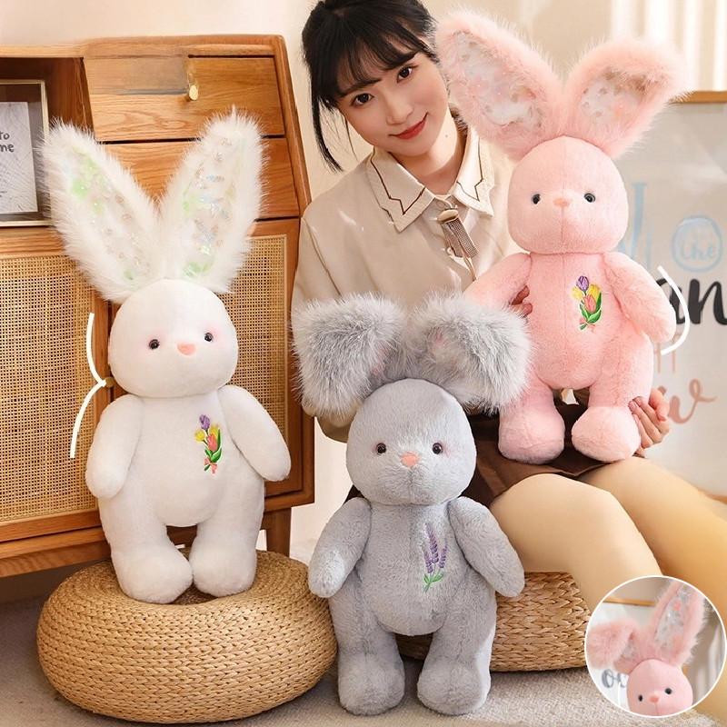 Adorable 60cm Grey Pink And White Rabbit Plush Toy Pillow For Girls Cozy Bedtime Companion