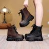 Genuine Leather Height-Boosting Women's Ankle Boots - Thick Sole, Non-Slip, Warm, Plus Velvet Lining for Autumn/Winter