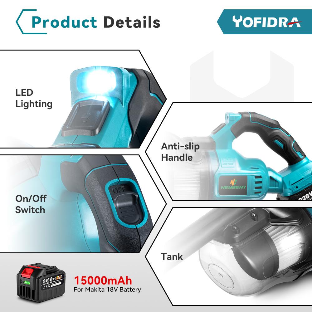 1000W kabelloser elektrischer Handstaubsauger, leistungsstarke wiederaufladbare Haushalts-Innenreinigungswerkzeuge für Makita 18V-Batterie