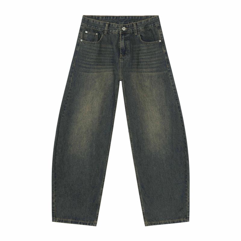 American Street Style Washed Wide-Leg Three-Dimensional Curved Knife Jeans for Men 2025 Autumn Trendy Brand Cleanfit Casual Long Pants