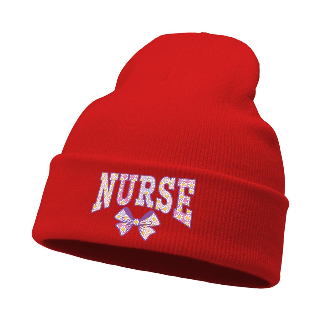 Nurse Bow Print Warm Winter Hats Unisex Cap Beanie Man Cap Stretchable Trendy Knitted Hat Beanie Perfect For Urban Style