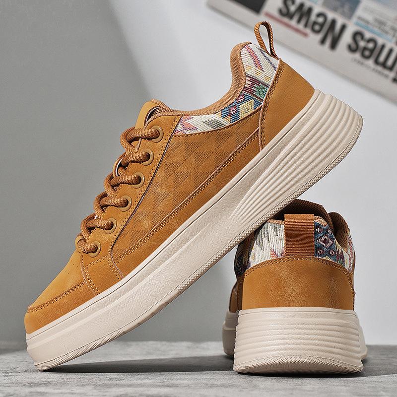 Retro Style Flat-soled White Shoes, Ethnic Style Flower Cloth Versatile Fashion Comfortable Board Shoes, Thick-soled Heightening Casual Sports Shoes