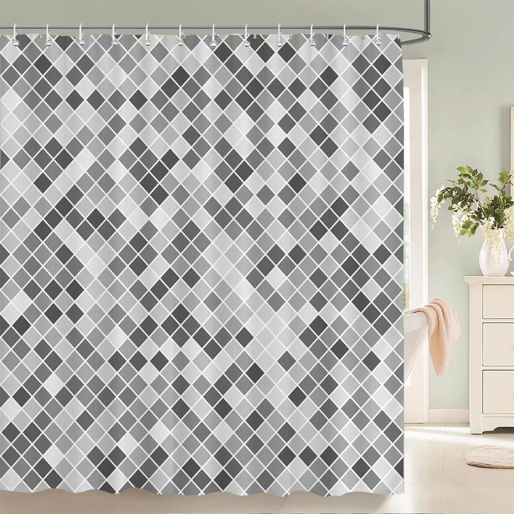 1 pc Geometric Shower Curtain Home Bathroom Decoration Printing Polyester Fabric Modern Simple Bath Curtains With Hooks