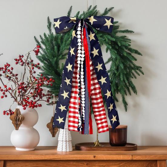 

Large Patriotic Star Ribbon Bow 4th of July Red White
