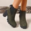 Stiefeletten für Damen Herbst und Winter Dicker Absatz Dicke Sohle Runde Spitze Kurze Stiefel Damenschuhe Hoher Absatz Damenstiefel