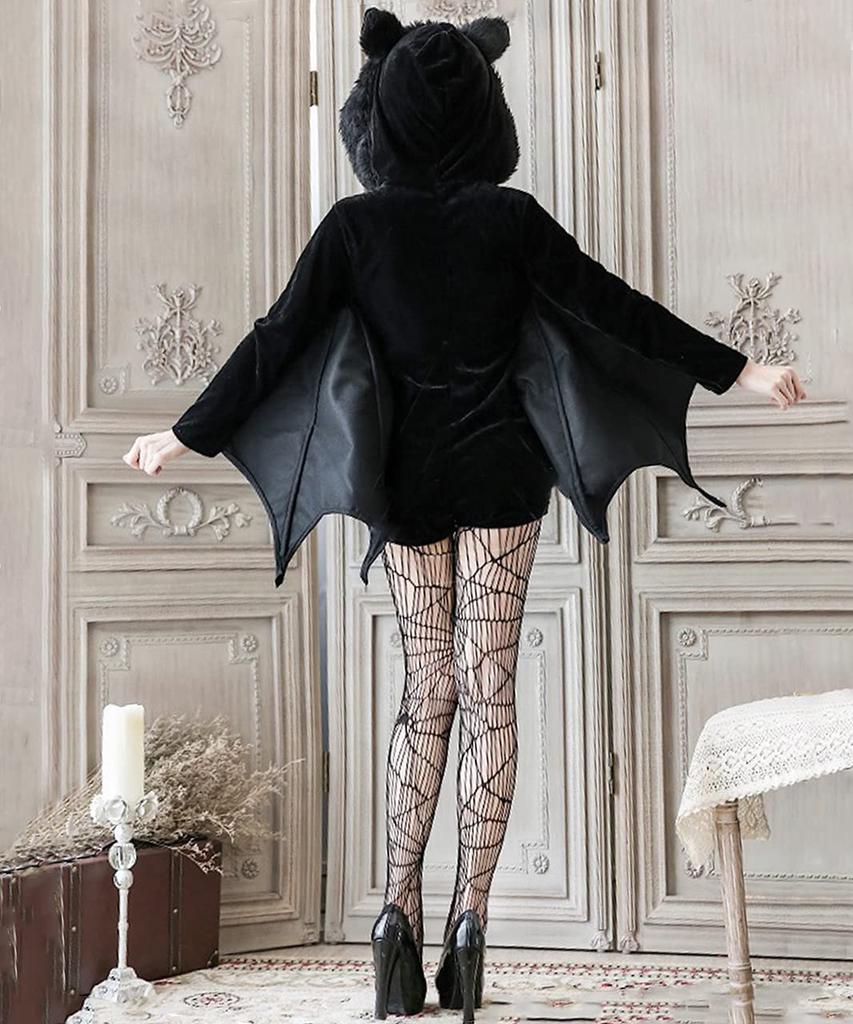 Milky Time Bat Halloween Cosplay Vampire Devil Costume for Adults with Fishnet Tights (L)