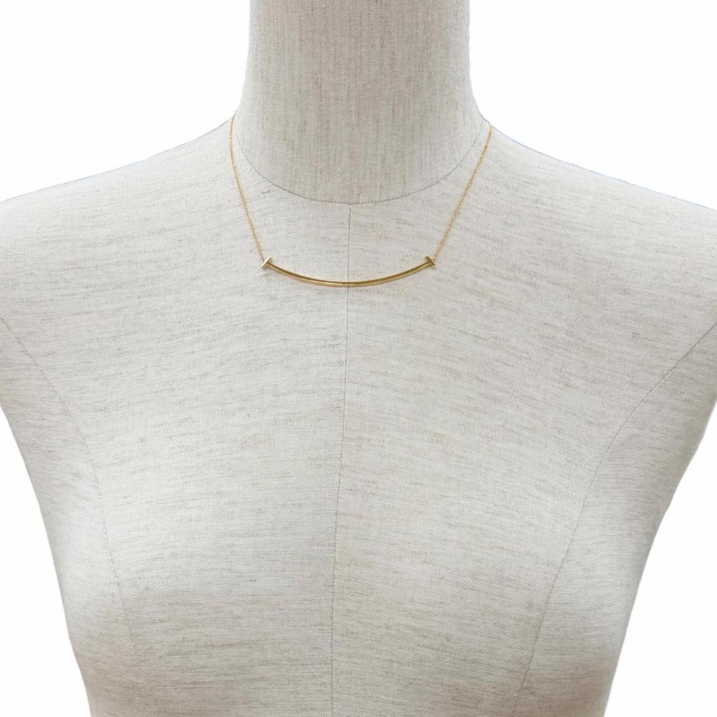 Excellent TIFFANY&Co. Necklace T Smile Pendant Yellow Gold 18K Women Used