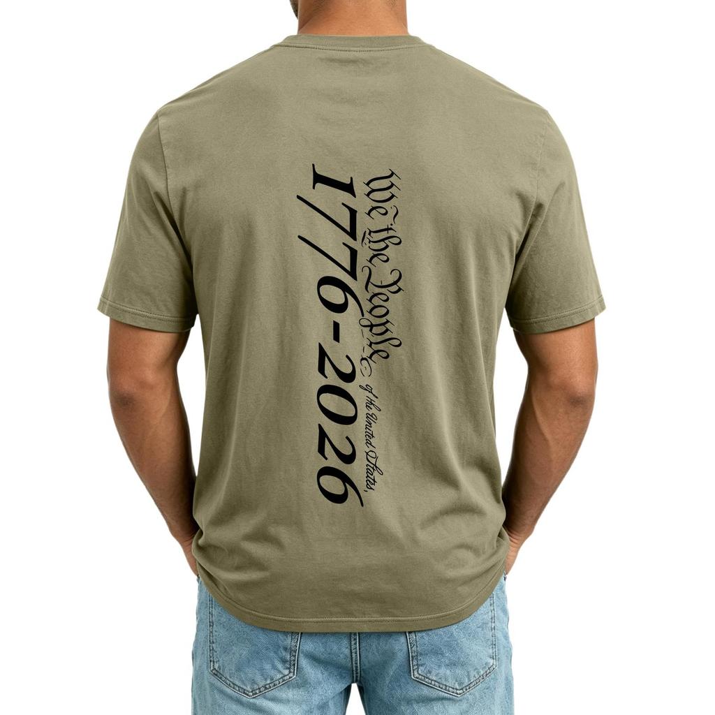 Men’s V Neck Short Sleeve T Shirt with 1776 Print Casual Loose Fit Top with Chest Pocket Suitable for Everyday Wear