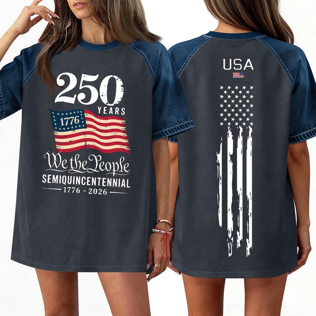 Women's Denim Patchwork Top, Casual Short-sleeved Comfortable T-shirt, Fashionable For Spring And Summer.