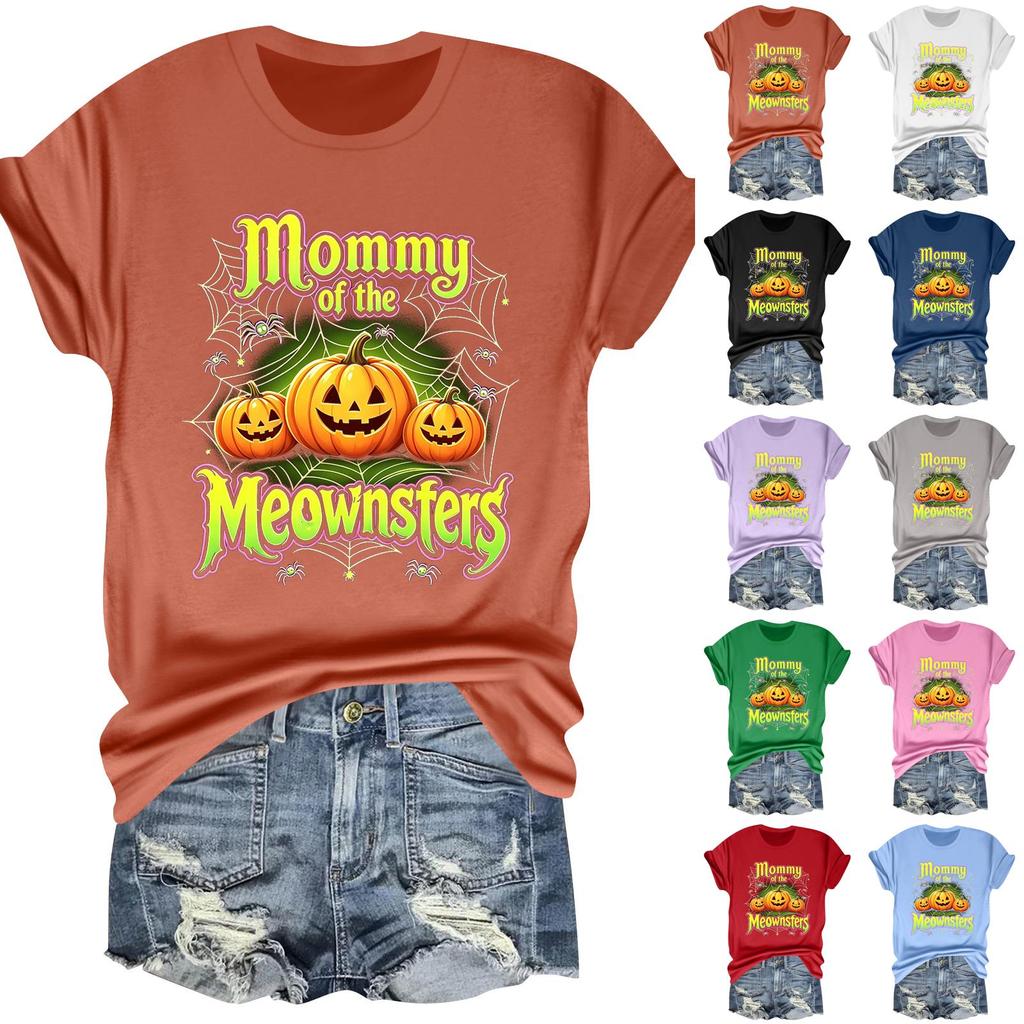 Women's Halloween Print Short Sleeve T-Shirt Casual Neck Tee Top