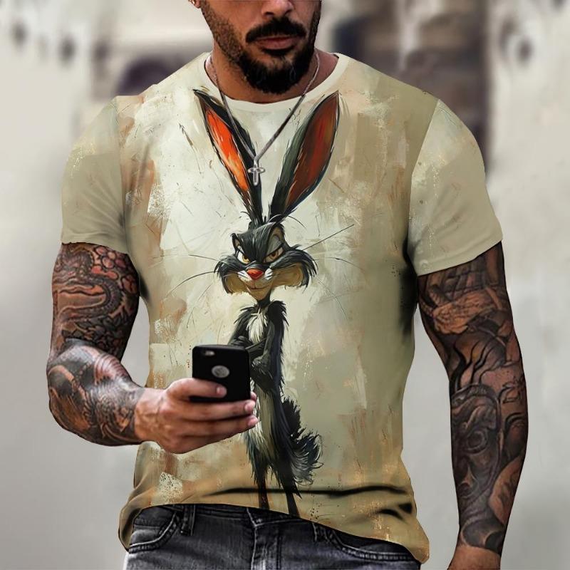 T-shirt da uomo estiva con stampa di animali arrabbiati, casual, a maniche corte, alla moda, streetwear, abbigliamento maschile oversize, t-shirt con scollo a giro