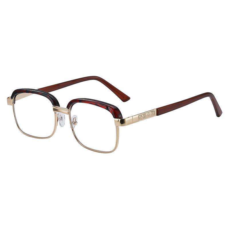 

2025 Unisex Full Frame Crystal Glass Flat Mirror Sunglasses - Trendy Eyebrow Style Gold Frame Clear Lens