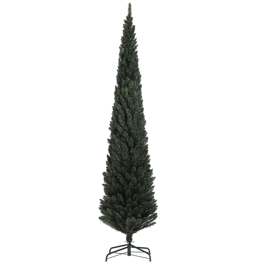 Slim Christmas Tree 225 cm Tall Space-Saving with 538 Branches with Steel Base for Indoor Use, Green
