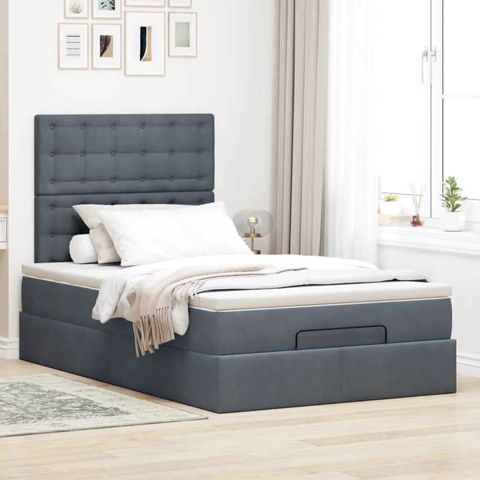 VidaXL Ottoman Bed Frame and Mattress Dark Grey 120x200 Cm Velvet, Bed Frame, Upholstered Bed Frame, Bed Frame 3313608