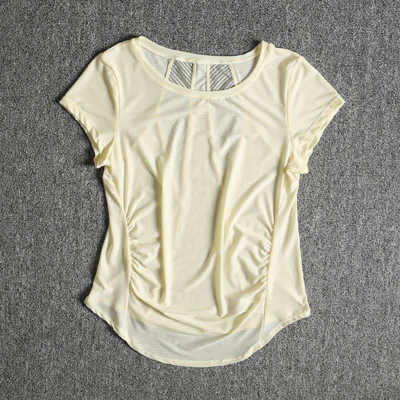 

Yoga Short sleeve Exercise Top Women Summer Thin Loose Cover up Quick Drying Clothes Morning Running Walking Exercise T-shirt Workout Clothes Yellow short sleeve M