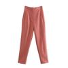 Women Solid Color High Waist Pockets Buttons Office Lady Orange Suit Pants Trousers